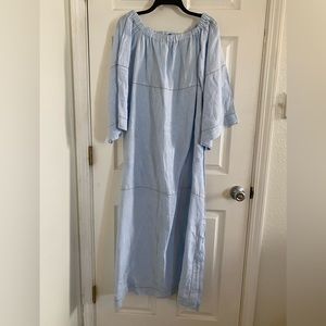 Lisa Marie Fernandez Designer Maxi bell sleeve linen blue dress size 4